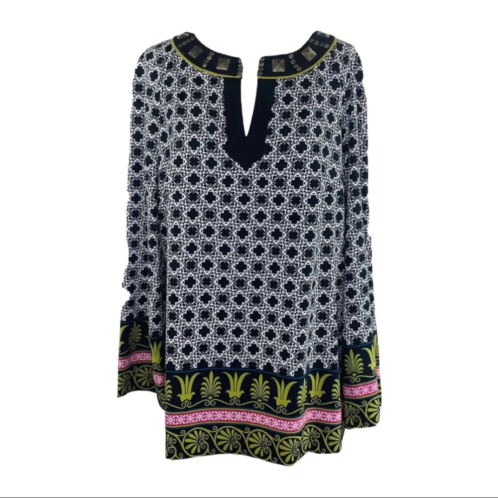 Nicole by Nicole Miller Large Tunic Top Studded V-neck Multi Color And Patterns - Picture 4 of 12